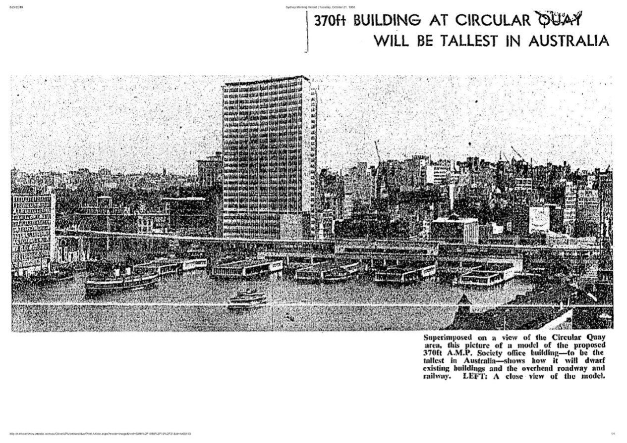 Newspaper clipping of the proposed AMP Building in Sydney